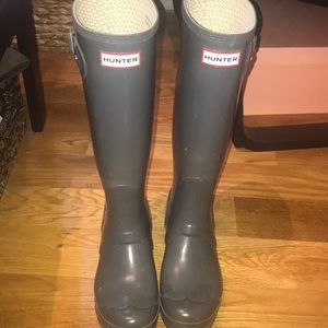 Tall Gray Hunter gloss rain boots